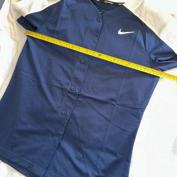 Nike Women’s Softball Training Shirt Navy White Full Button Down Medium NWT - Picture 8 of 9